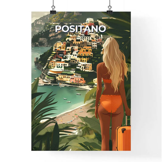 Vibrant Painting of Positano Woman with City Poster