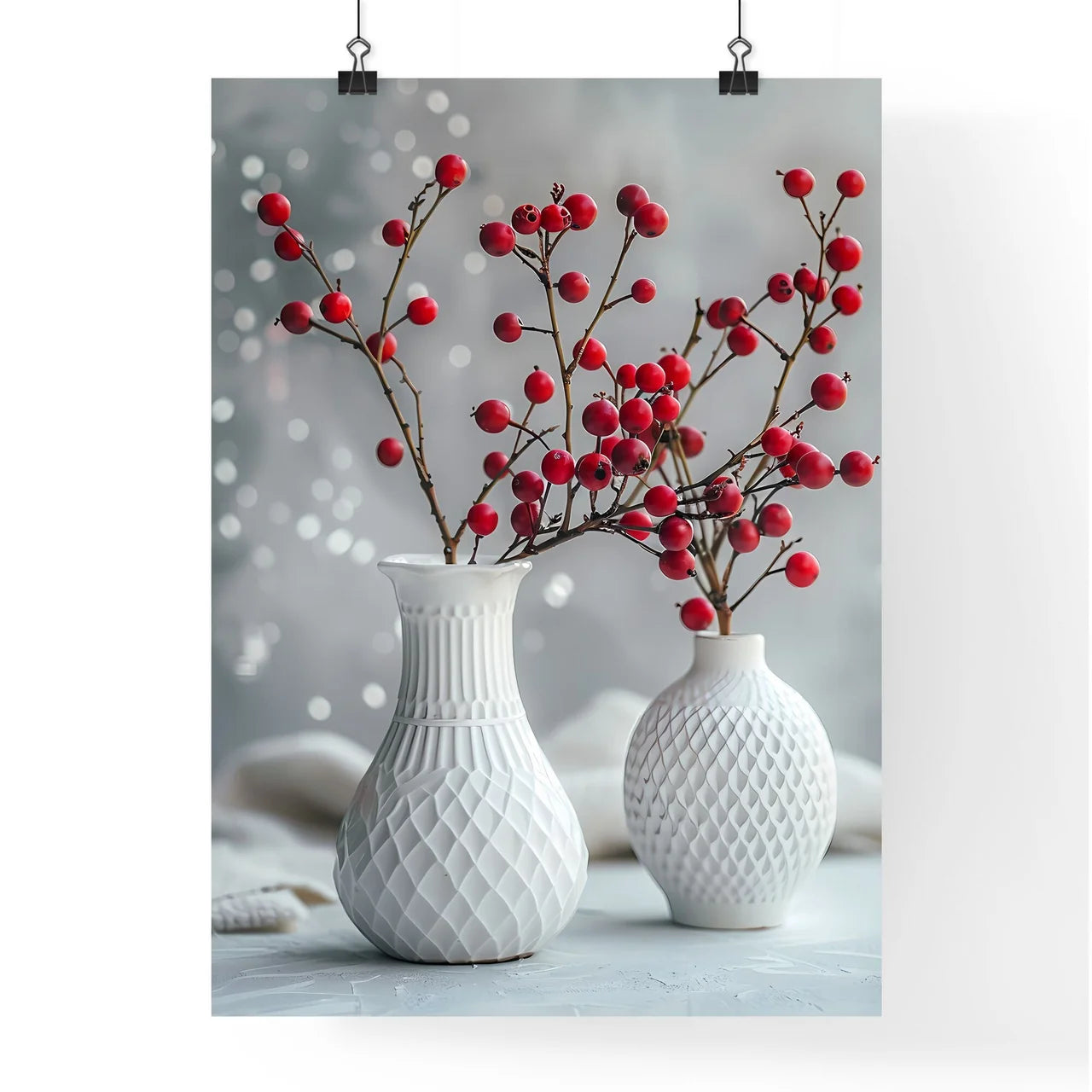 Art painting with two white vases with red b Poster