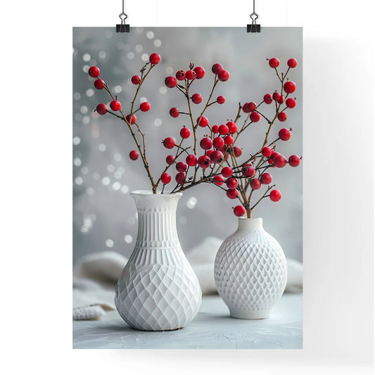 Art painting with two white vases with red b Poster