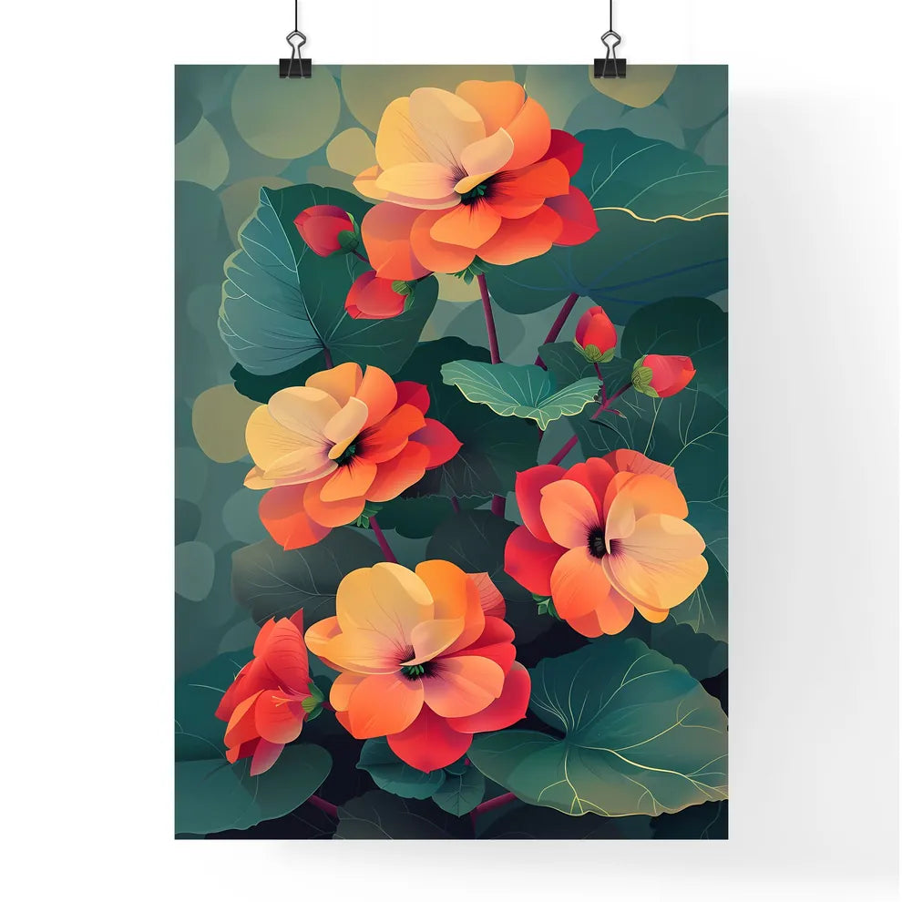 Abstract Acrylic Painting of Vibrant Begonia Poster