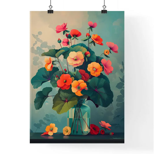 Expressive painting of vibrant begonia flowe Poster