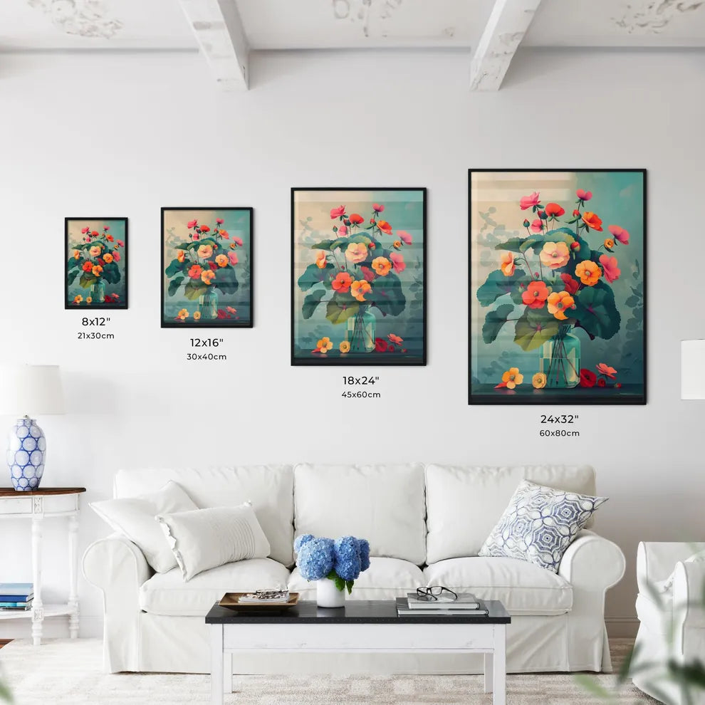 Expressive painting of vibrant begonia flowe - Kitchen Hangings