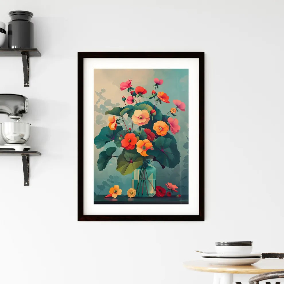 Expressive painting of vibrant begonia flowe Framed Print