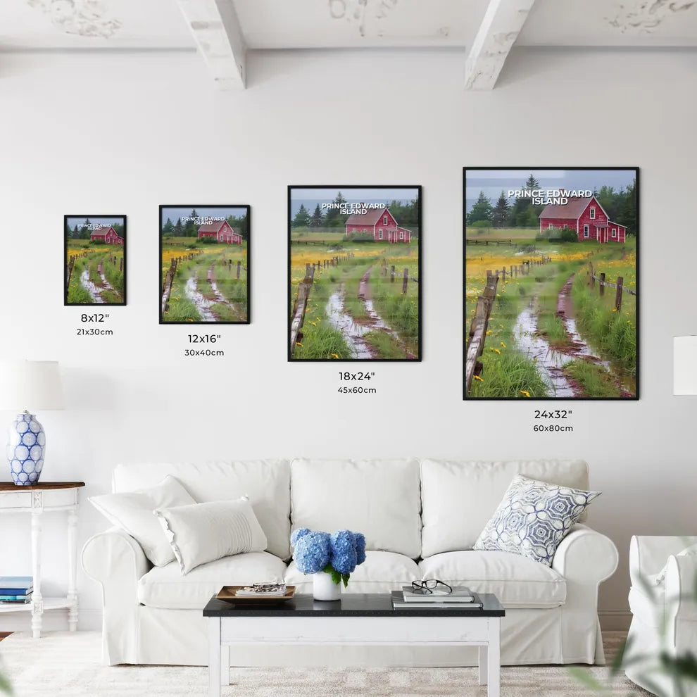 Prince Edward Island Canada Red Field Yellow Flowers Painting Art Size Chart