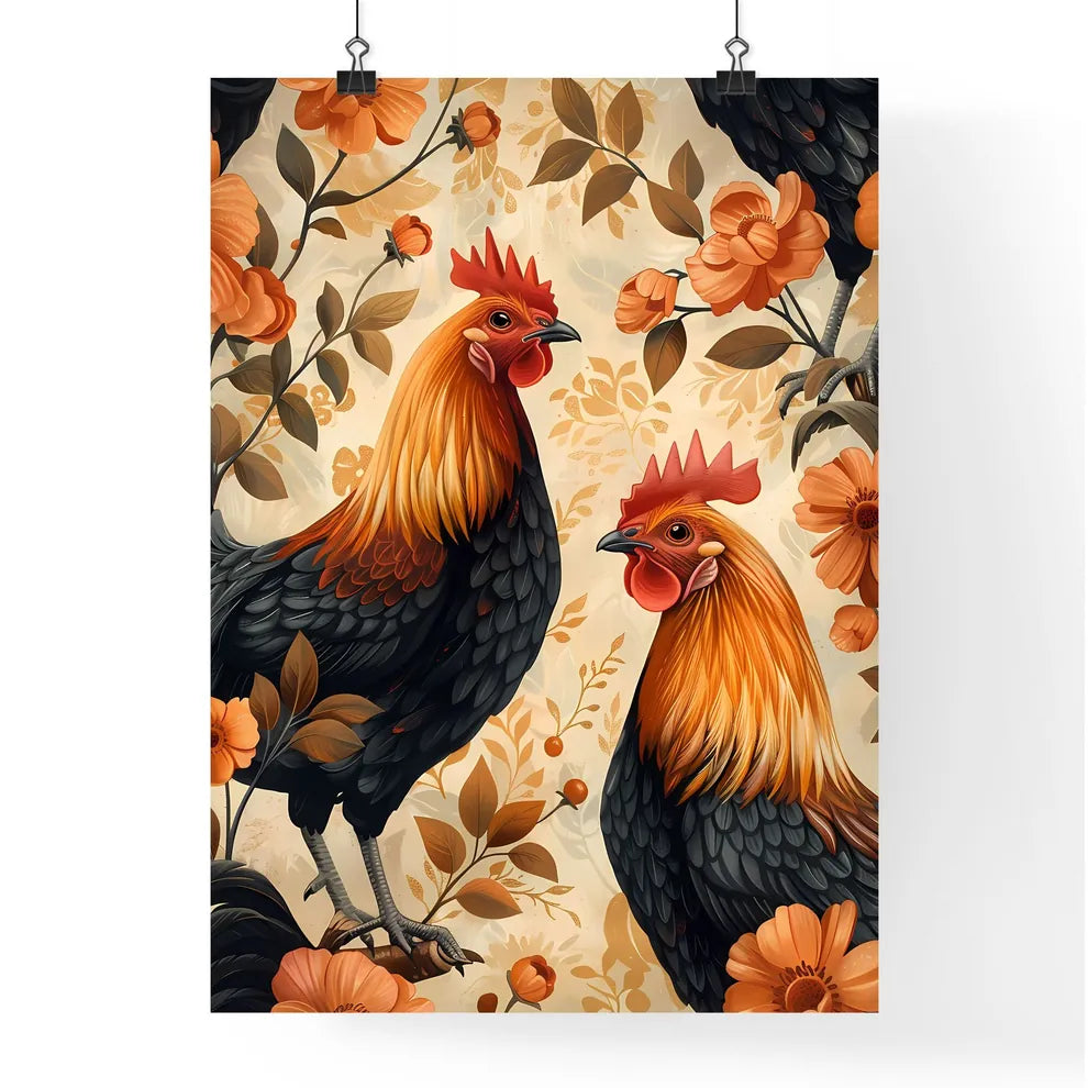 Artful Birthday Greeting Card Design Featuring Black Copper Maran Chickens Poster