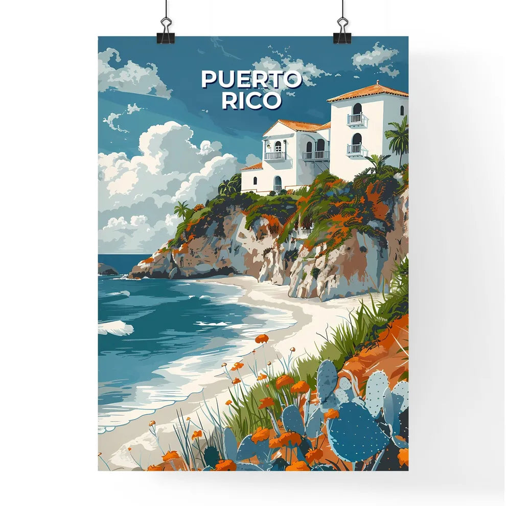 Vibrant Painting of House on Ocean Cliff in Puerto Rico, North America, Featuring Artistic Focus Poster
