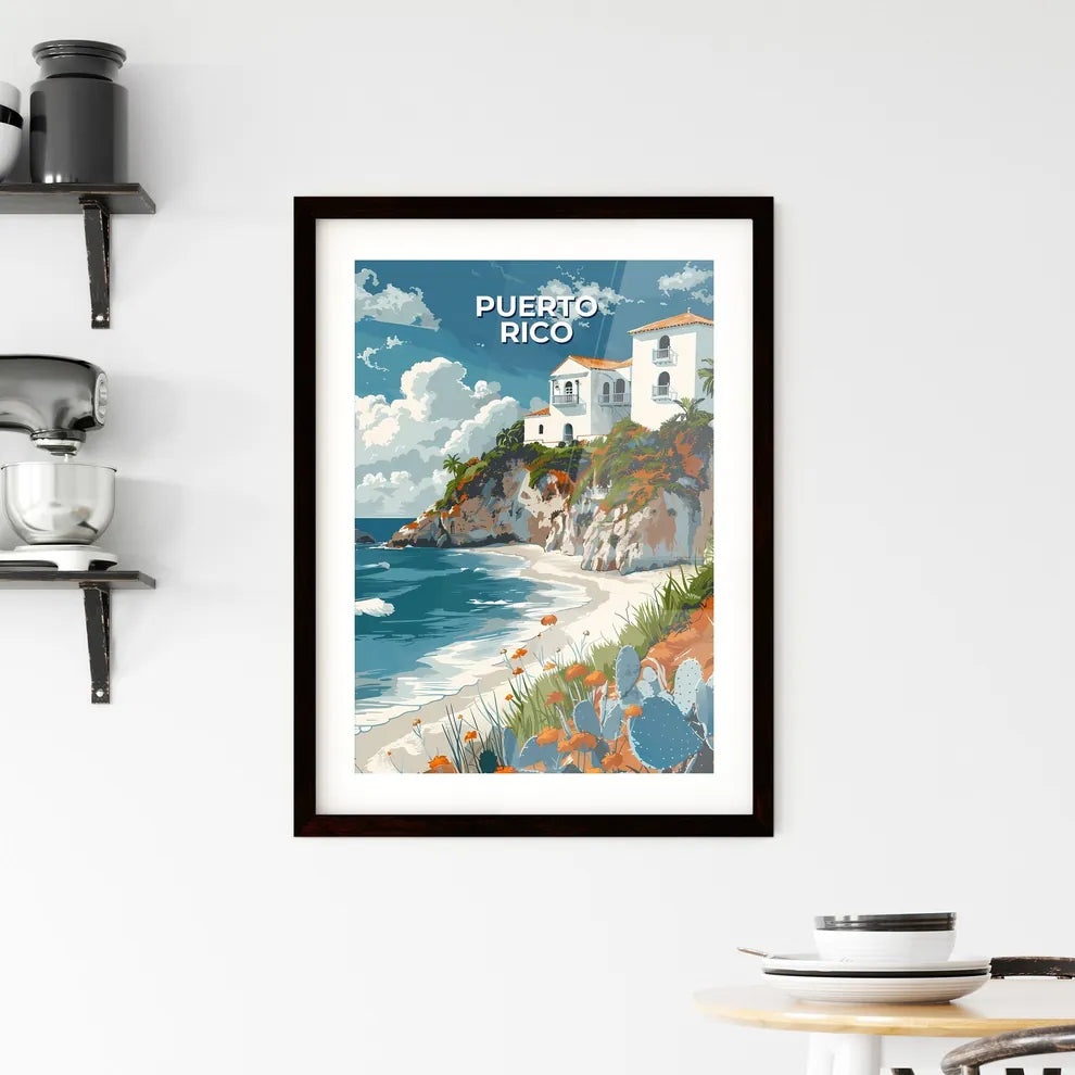 Vibrant Painting of House on Ocean Cliff in Puerto Rico, North America, Featuring Artistic Focus Custom Print
