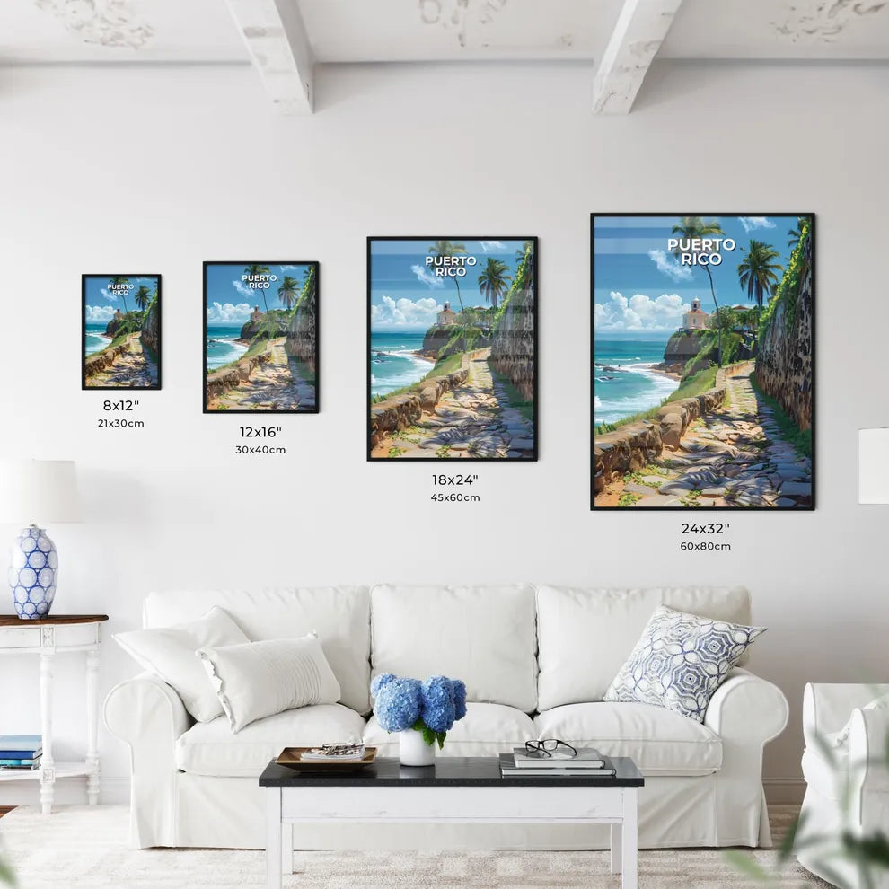 Vibrant Caribbean Scene, Palm Trees and Stone Path, Caribbean Island Size Chart