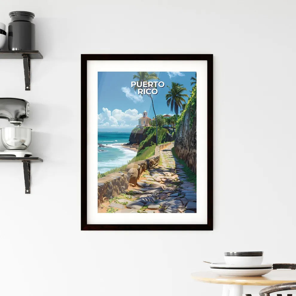 Vibrant Caribbean Scene, Palm Trees and Stone Path, Caribbean Island Custom Print
