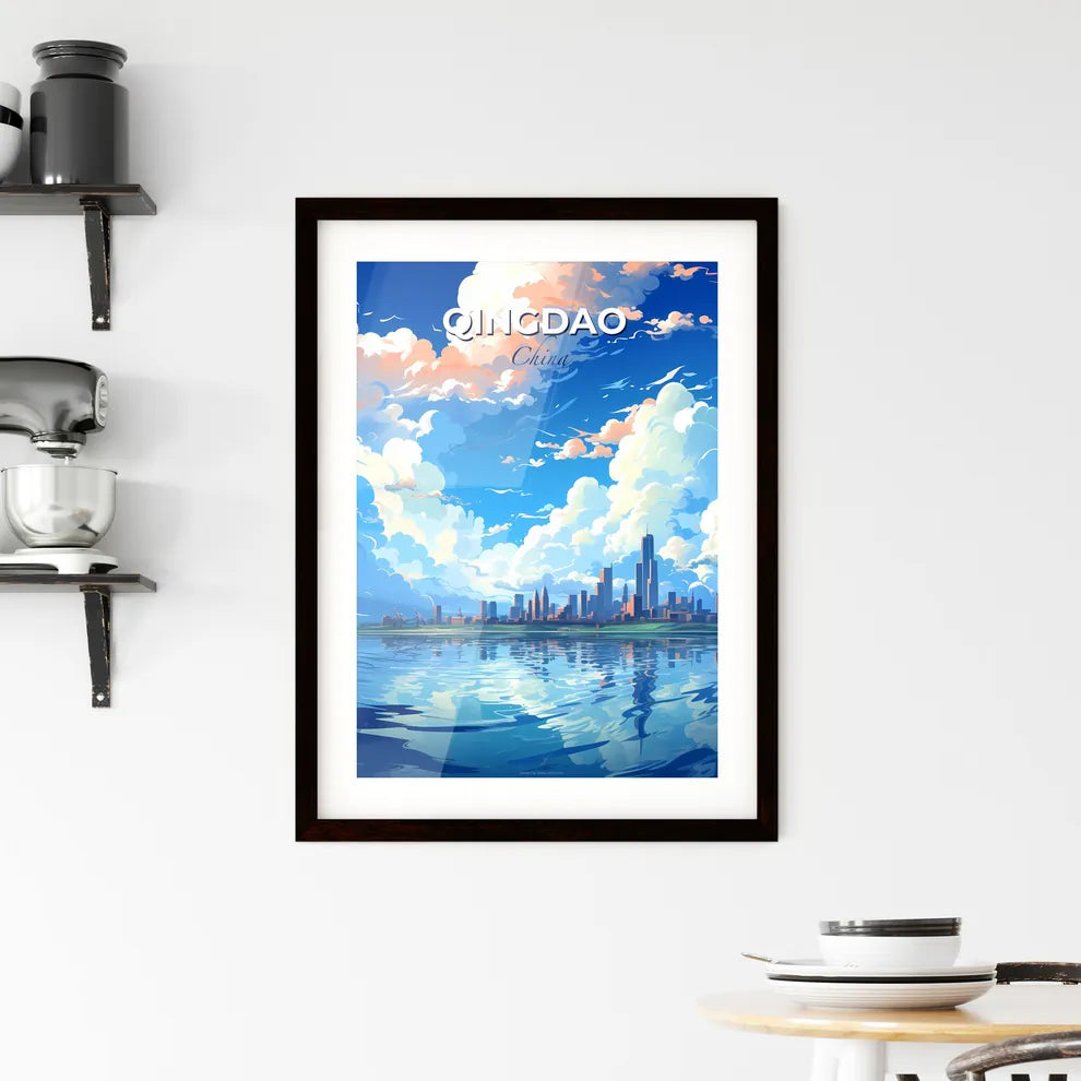 Vibrant Qingdao City Skyline Painting with Clouds and Sea Default Title