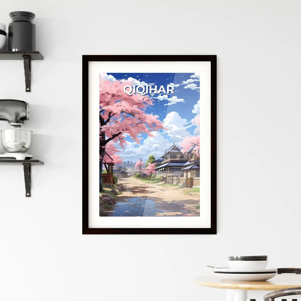 Abstract Canvas Painting: Painterly Qiqihar City Skyline with Road Green Trees and Houses Default Title