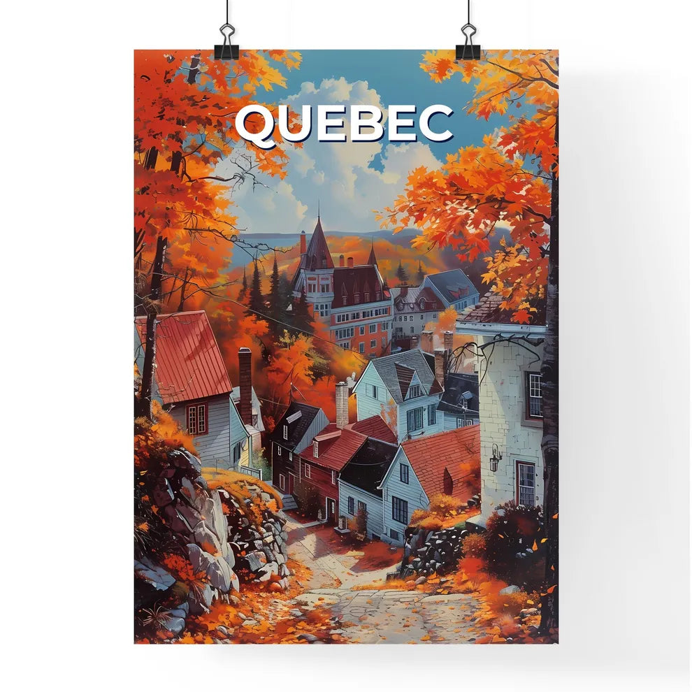 Abstract Digital Art Painting Landscape Autumn Quebec City Canada, Vibrant Orange Foliage, Colorful, Impressionist Style Poster