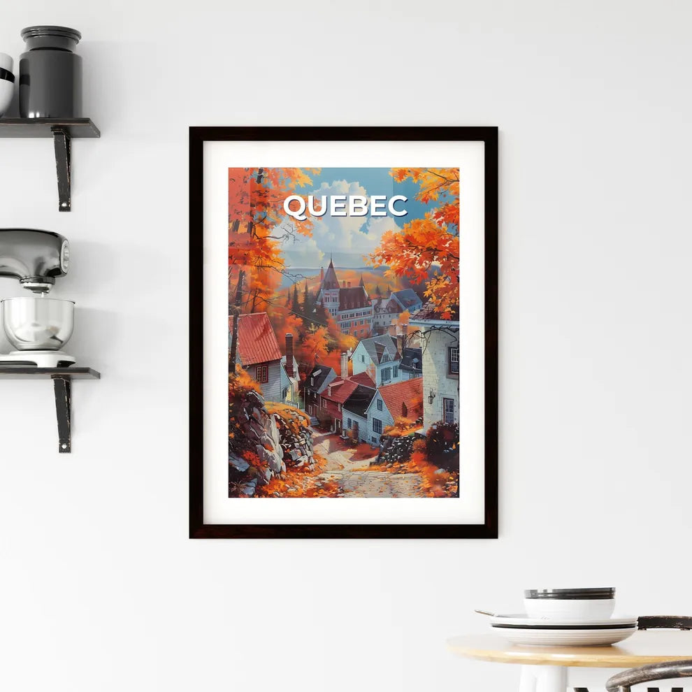 Abstract Digital Art Painting Landscape Autumn Quebec City Canada, Vibrant Orange Foliage, Colorful, Impressionist Style Custom Print