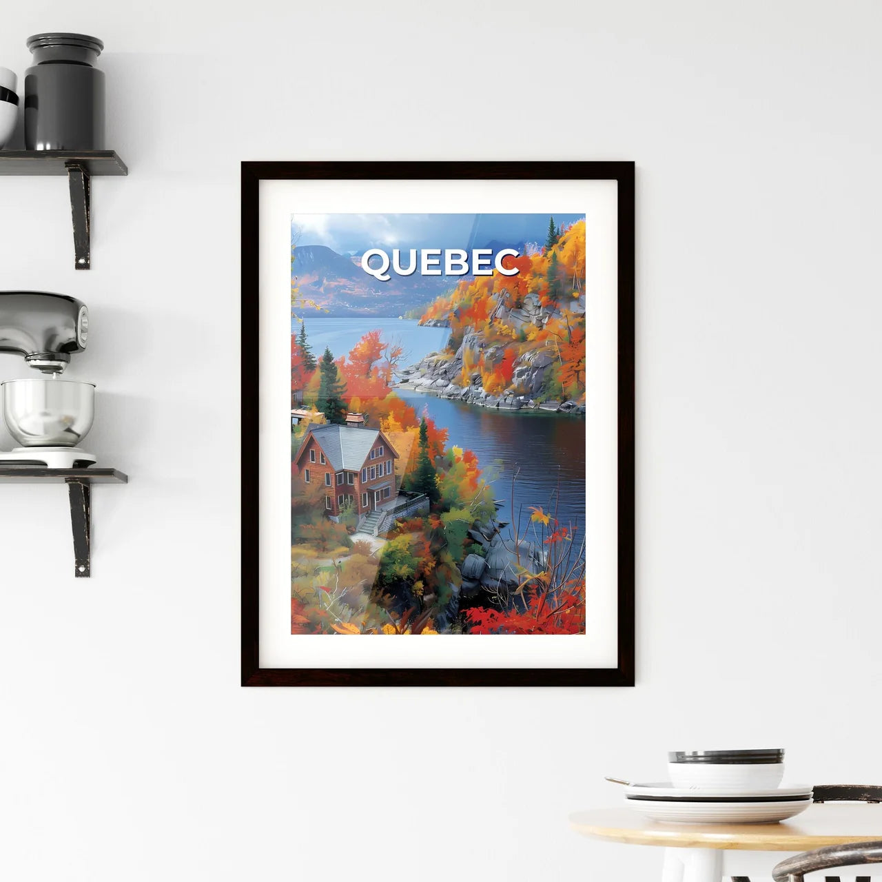 Vibrant Painting of House by Lake Scenic Quebec Canada Custom Print