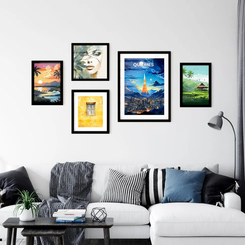 Colorful Cityscape Painting of Quilmes, Argentina with Historic Tower and Majestic Andes Mountains Default Title