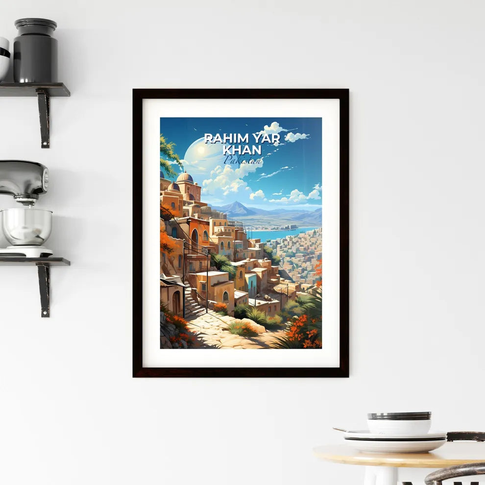 Artistic Skyline of Rahim Yar Khan, Pakistan: Cityscape with Buildings and Indus River in Vibrant Painting Default Title
