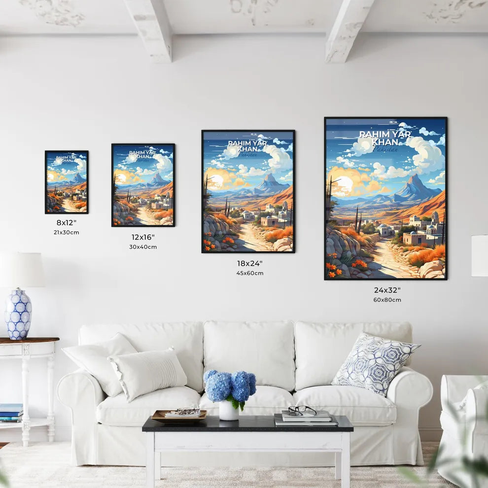 Vibrant Artistic Landscape Painting of Rahim Yar Khan Pakistan Skyline Road Mountains Default Title