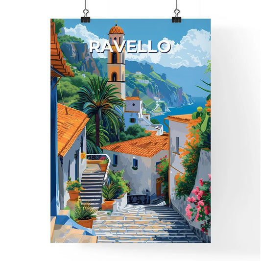 Ravello Italy Vibrant Painting Buildings Trees Steeple Art Artwork Street Scene Poster