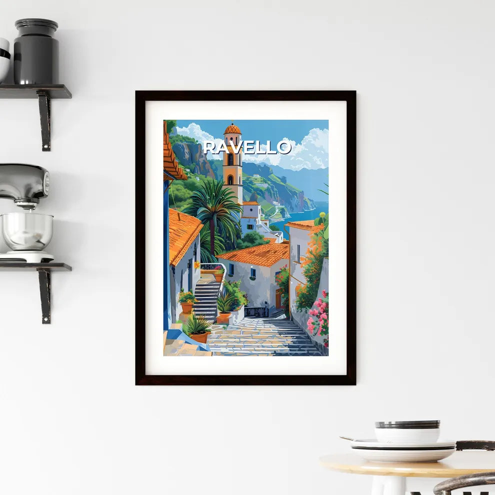 Ravello Italy Vibrant Painting Buildings Trees Steeple Art Artwork Street Scene Custom Print
