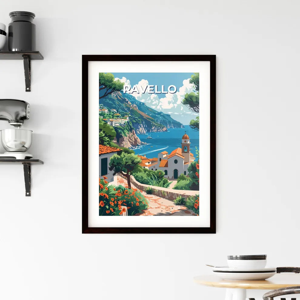 Ravello Italy Scenic Landscape Painting Vibrant Artwork Cityscape Water Buildings Custom Print