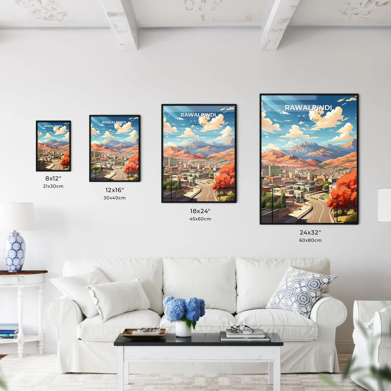 Rawalpindi City, Pakistan Skyline Art Painting Illustration Mountain Trees Default Title