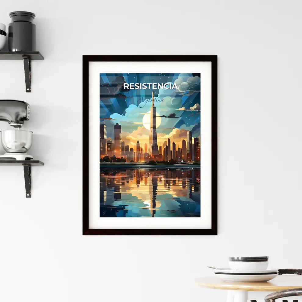 Vibrant Cityscape Painting: Resistencia Argentina Skyline with Tower and River Default Title