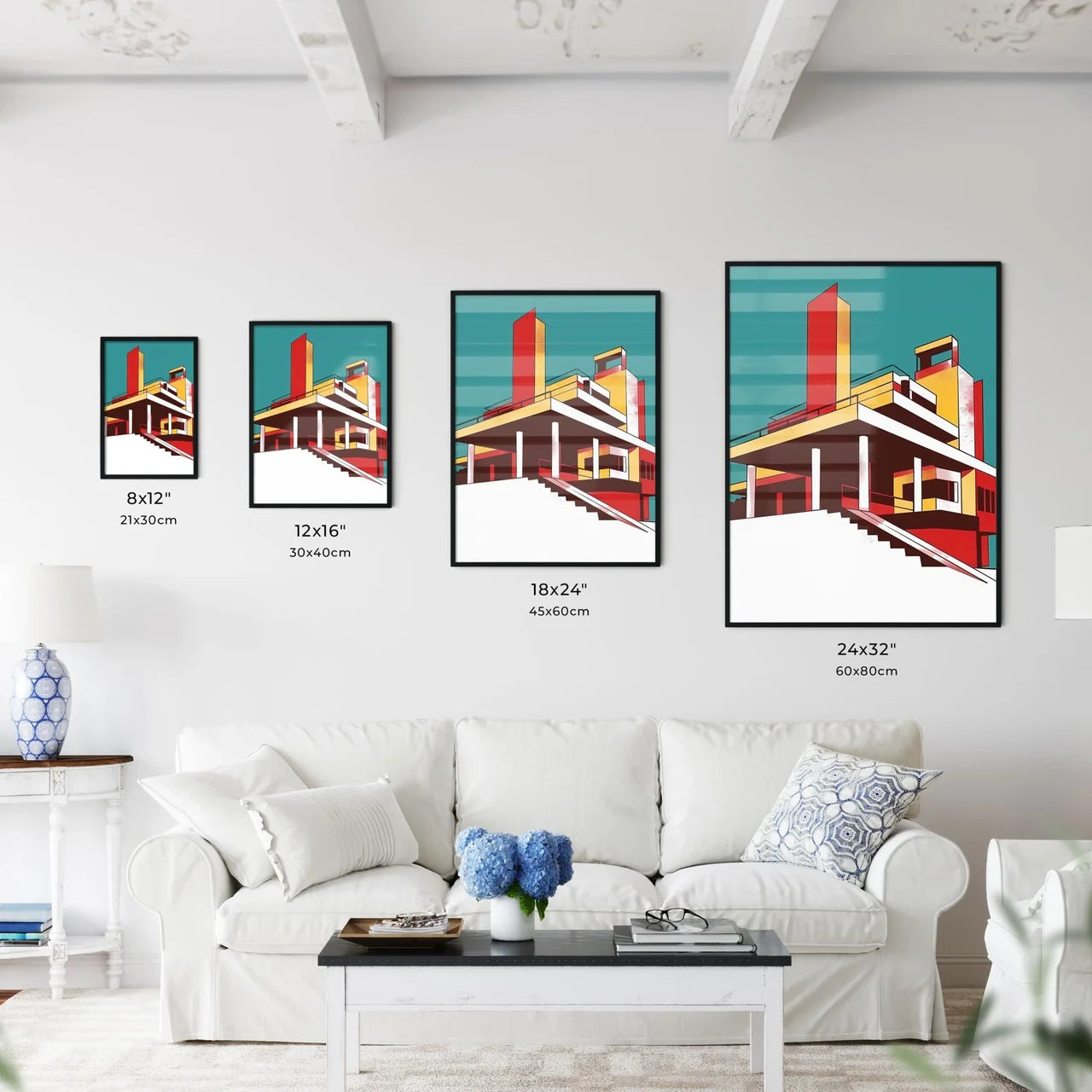 Vibrant Minimalist Abstract Bauhaus Architecture Painting Dubai Building Stairs Chimney Size Chart