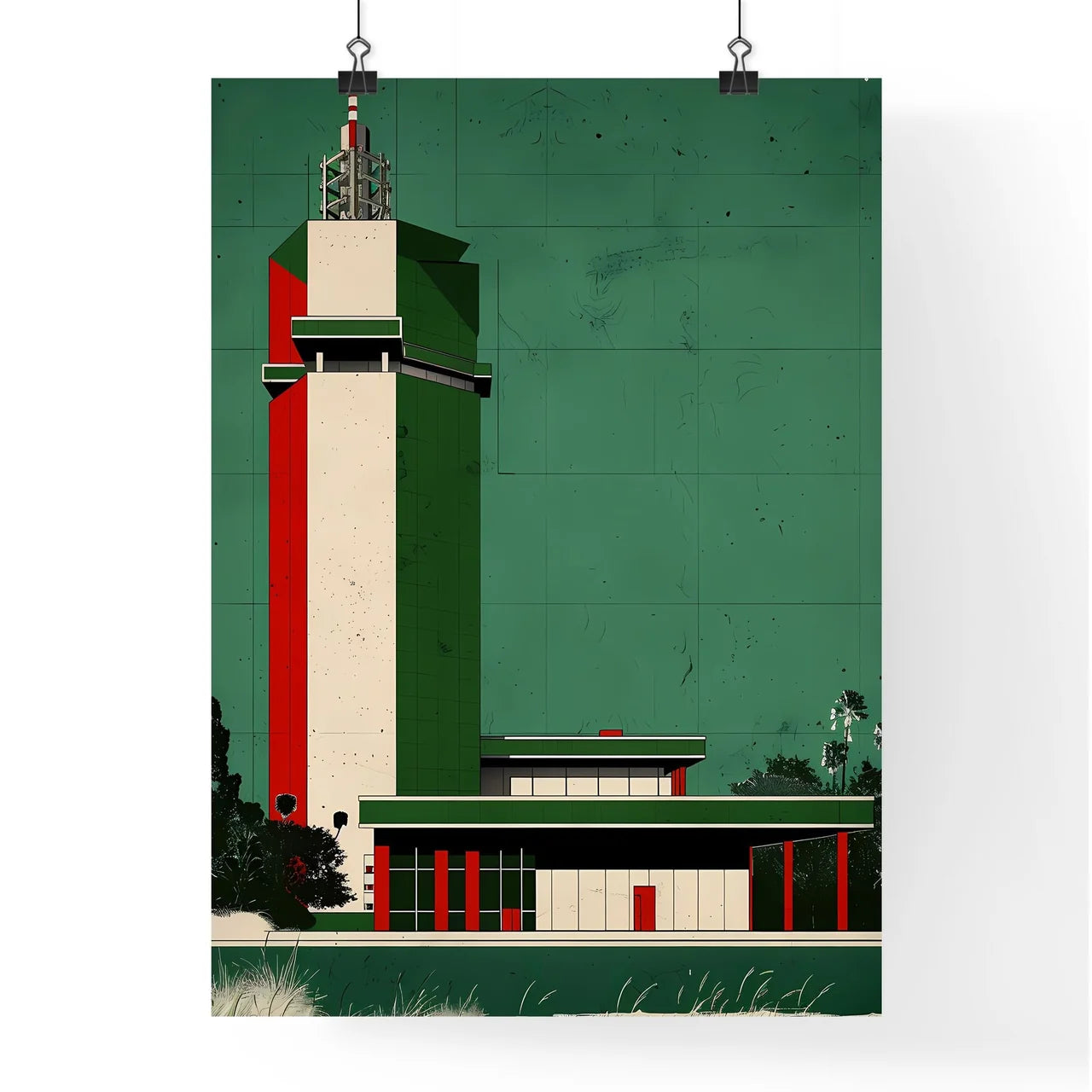 Retrofuturist Building Architecture, Mid-Century Minimalist Abstract Bauhaus Golden Ratio Poster