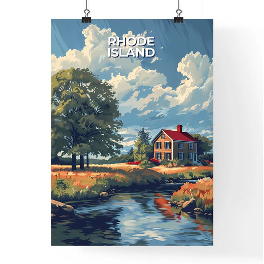 Colorful Oil Painting of a House Beside a River in Rhode Island, USA: Vibrant Art Home Decor Poster