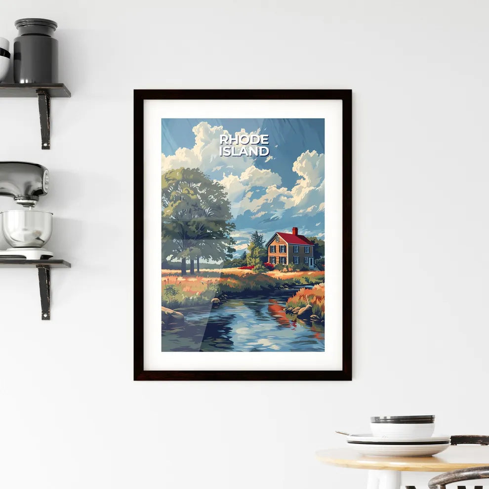 Colorful Oil Painting of a House Beside a River in Rhode Island, USA: Vibrant Art Home Decor Custom Print