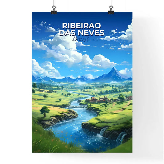 River running through valley in Ribeirao das Neves Brazil Skyline creative painting art Default Title