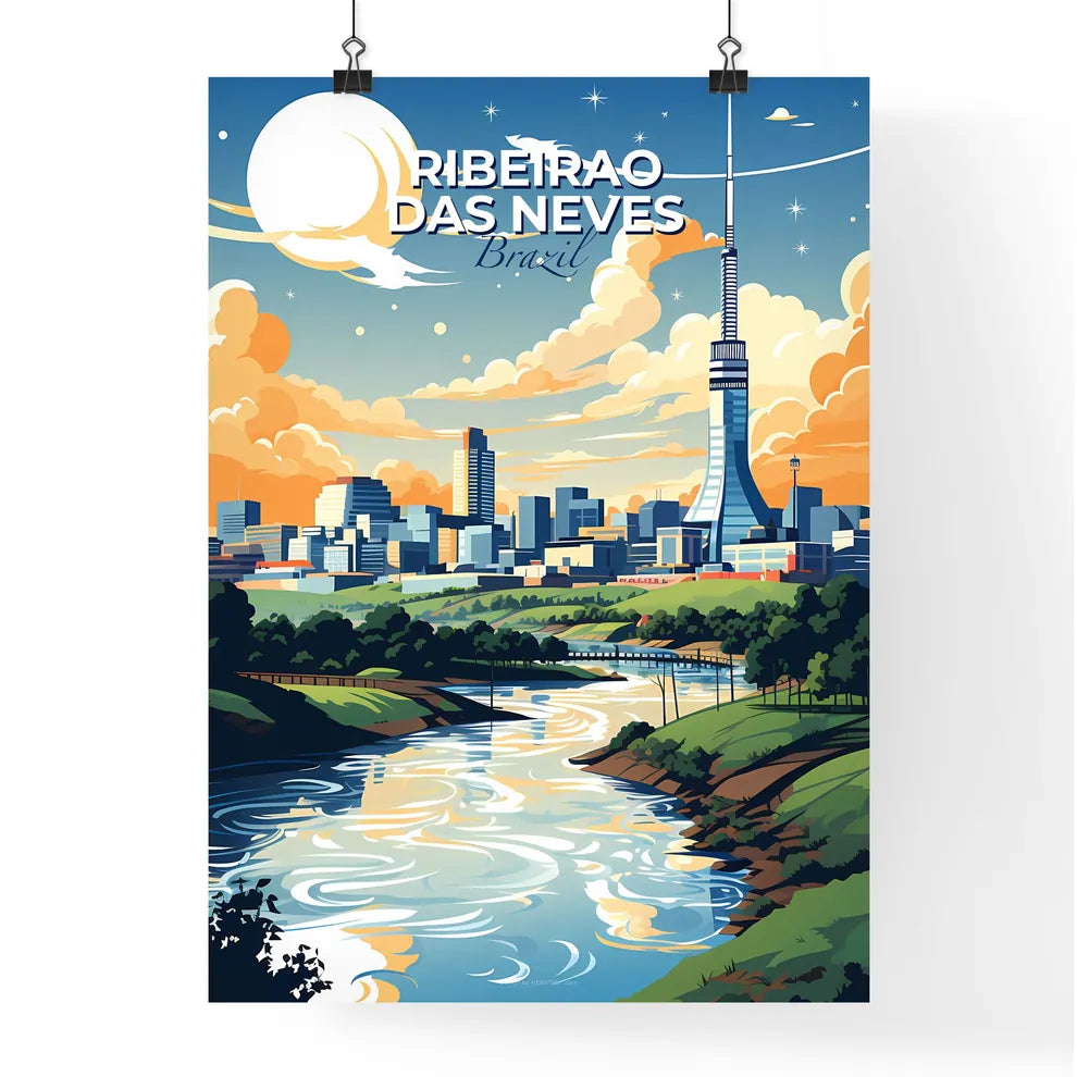 Vibrant Cityscape: Ribeirao das Neves Brazil Skyline River Art Painting Default Title