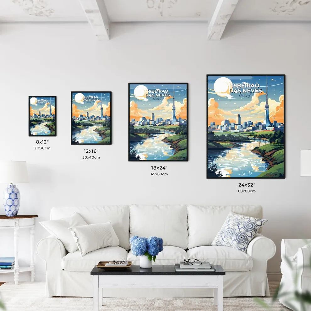 Vibrant Cityscape: Ribeirao das Neves Brazil Skyline River Art Painting Default Title