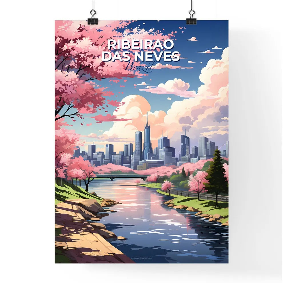 Artistic Ribeirao das Neves Brazil Skyline Painting with Vibrant River and Cityscape Default Title