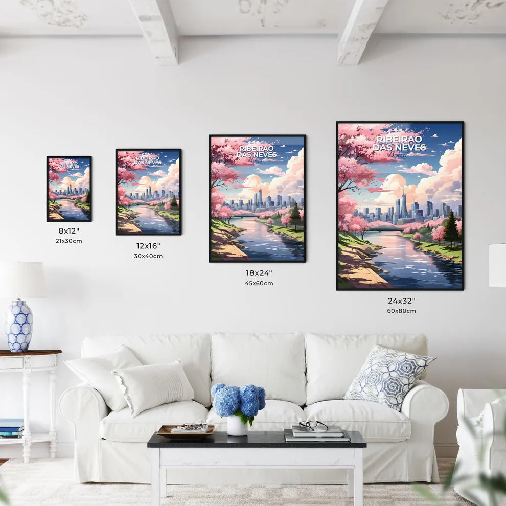Artistic Ribeirao das Neves Brazil Skyline Painting with Vibrant River and Cityscape Default Title