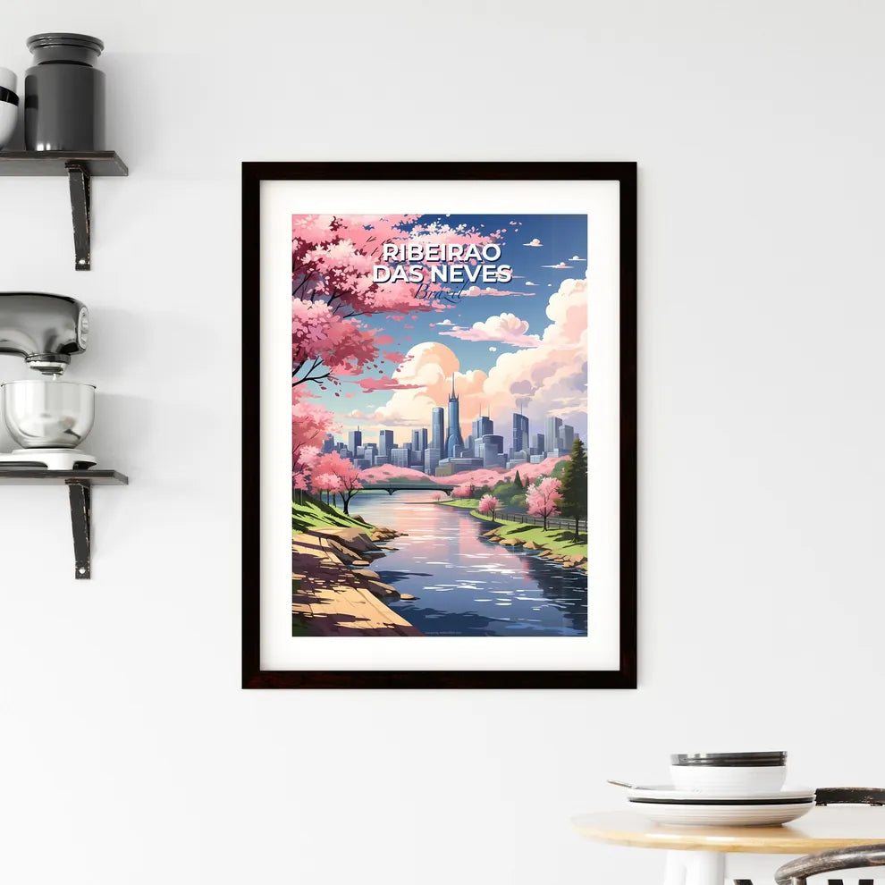 Artistic Ribeirao das Neves Brazil Skyline Painting with Vibrant River and Cityscape Default Title