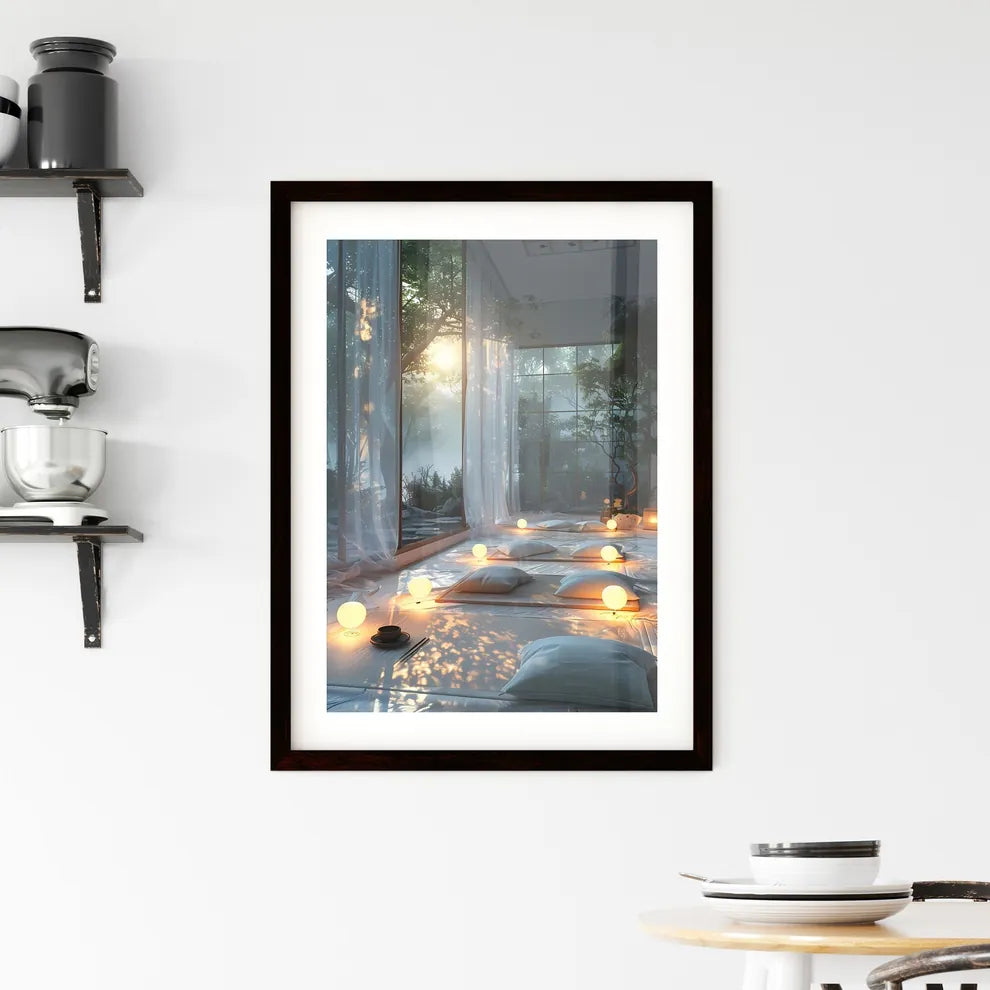 Modern Minimalist Room with Vibrant Abstract Framed Print