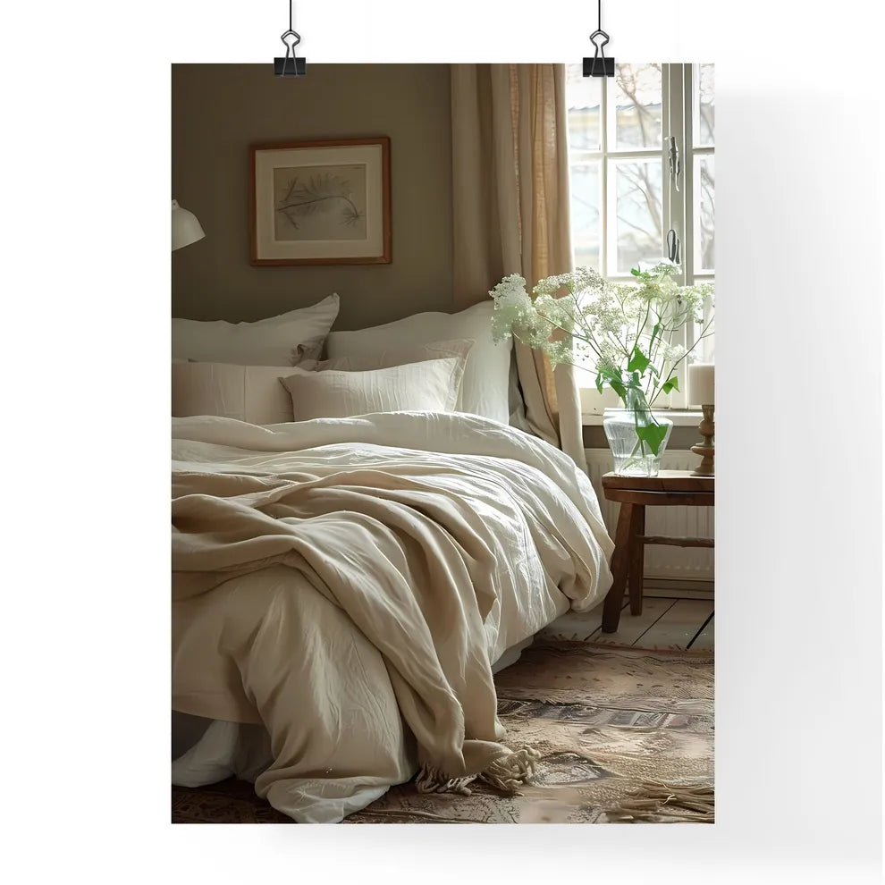 Minimalist Bedroom Decor with Vibrant Painti Poster