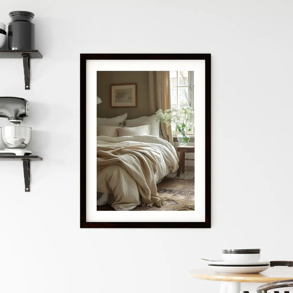 Minimalist Bedroom Decor with Vibrant Painti Framed Print