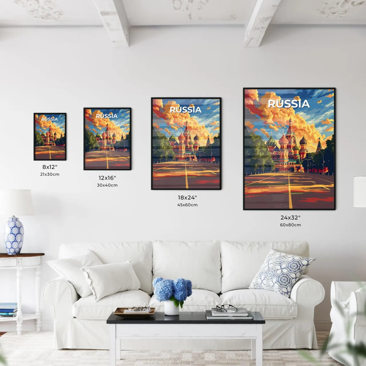 Colorful European Building with Road and Trees, Vibrant Artistic Painting Size Chart