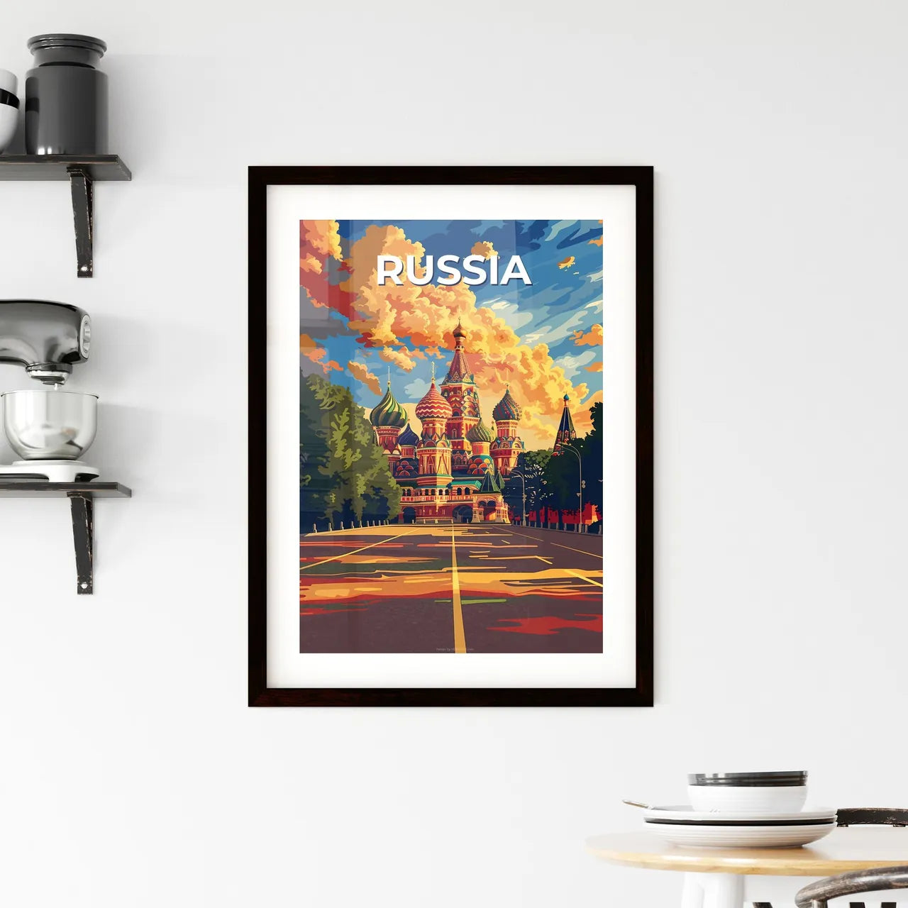 Colorful European Building with Road and Trees, Vibrant Artistic Painting Custom Print