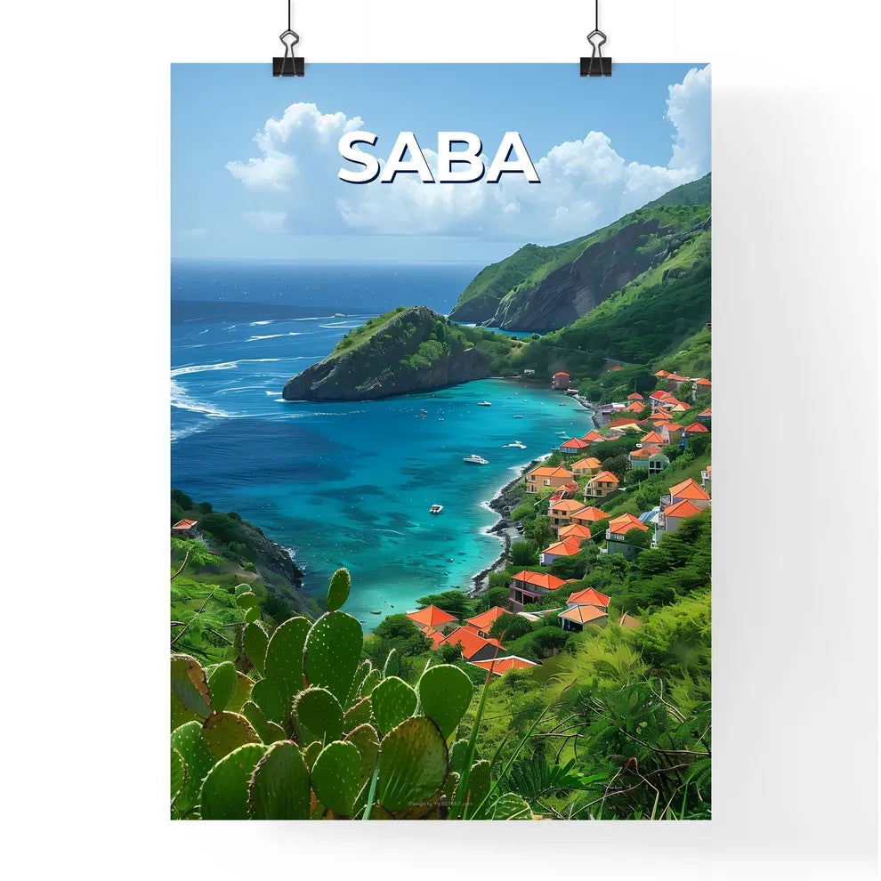 Vibrant Painting of Coastal Town Saba in Nor Poster