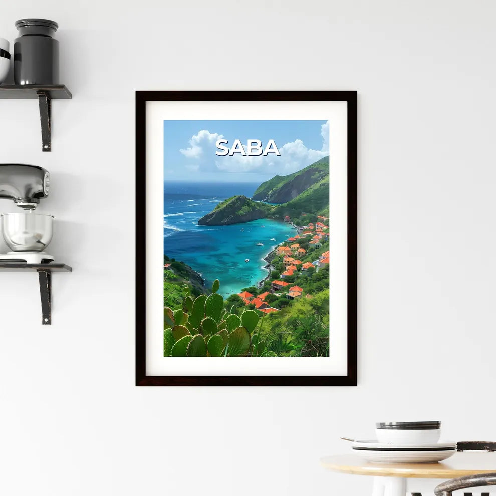 Vibrant Painting of Coastal Town Saba in Nor Framed Print
