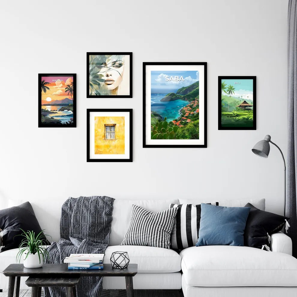 Vibrant Painting of Coastal Town Saba in Nor Wall Art