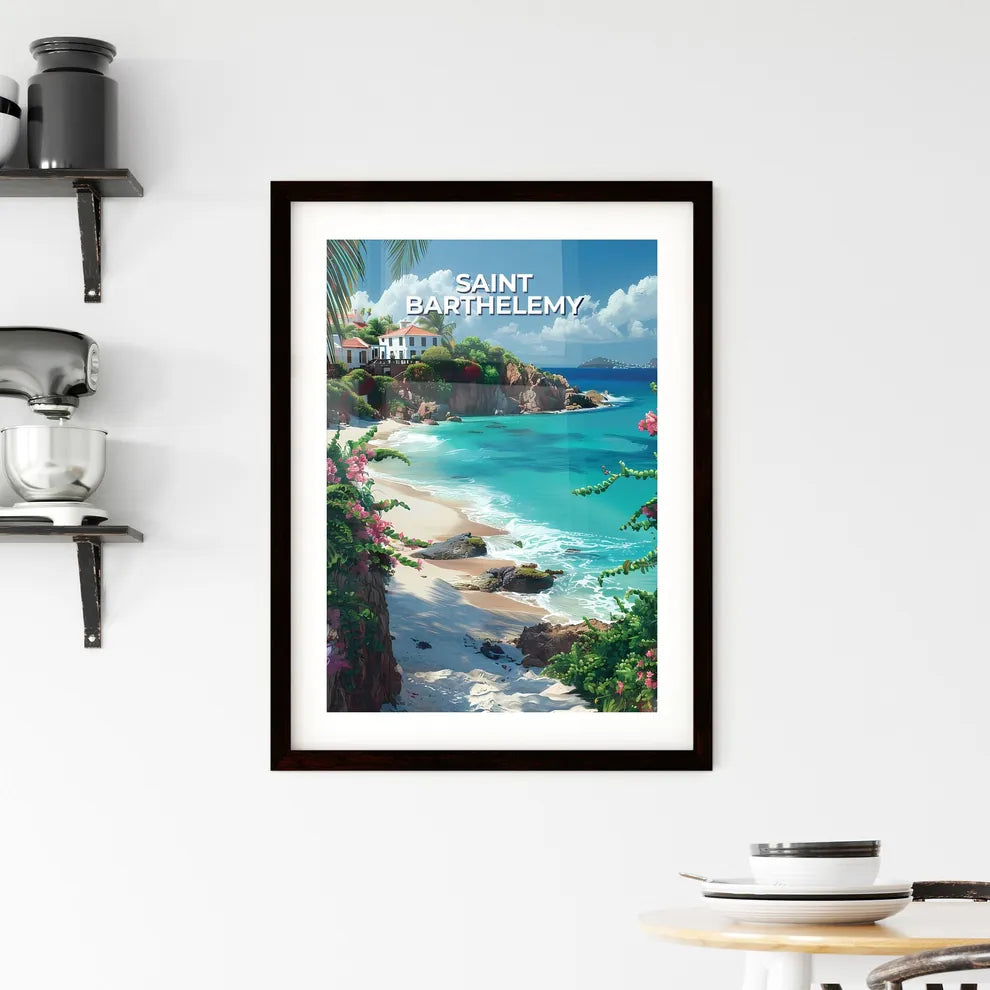 Vibrant Painting of Tropical Beach House wit Framed Print