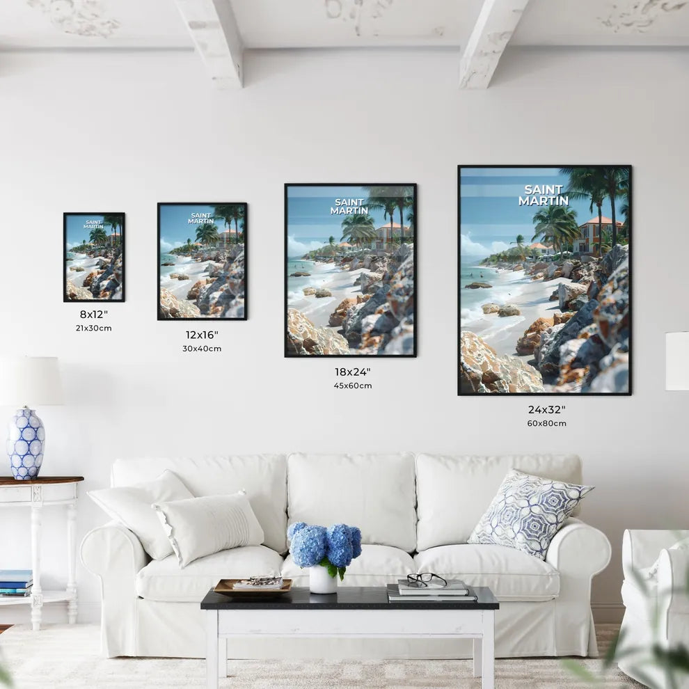 Vibrant Artistic Beach Scene with Homes and  - Kitchen Hangings