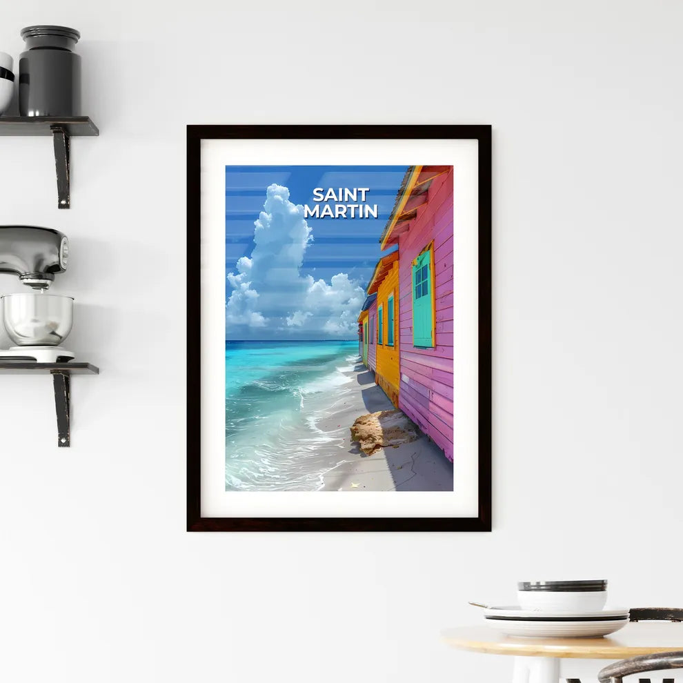 Vibrant Artwork Depicting Colorful Beachfron Framed Print