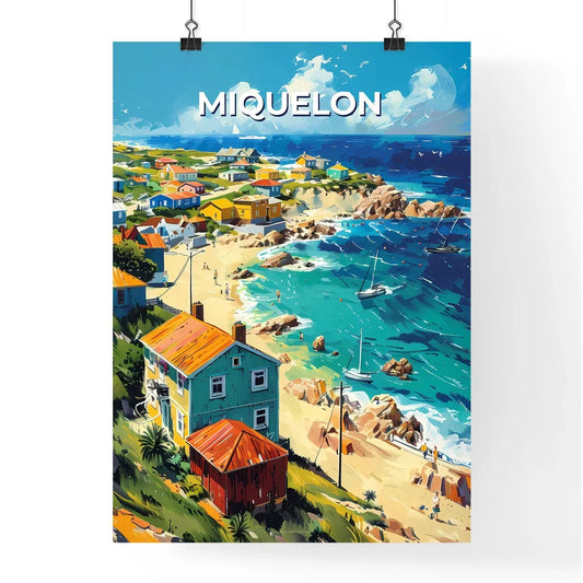 Stunning Art Piece Depicting Saint Pierre and Miquelon Beachfront with Houses and Boats in North America Poster