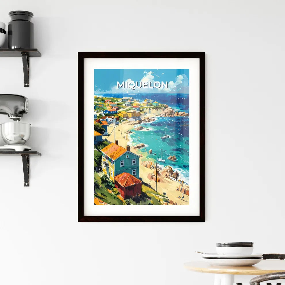 Stunning Art Piece Depicting Saint Pierre and Miquelon Beachfront with Houses and Boats in North America Custom Print