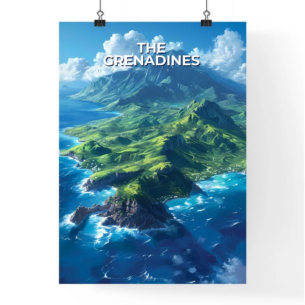 Vibrant Green Island Aerial Art Poster